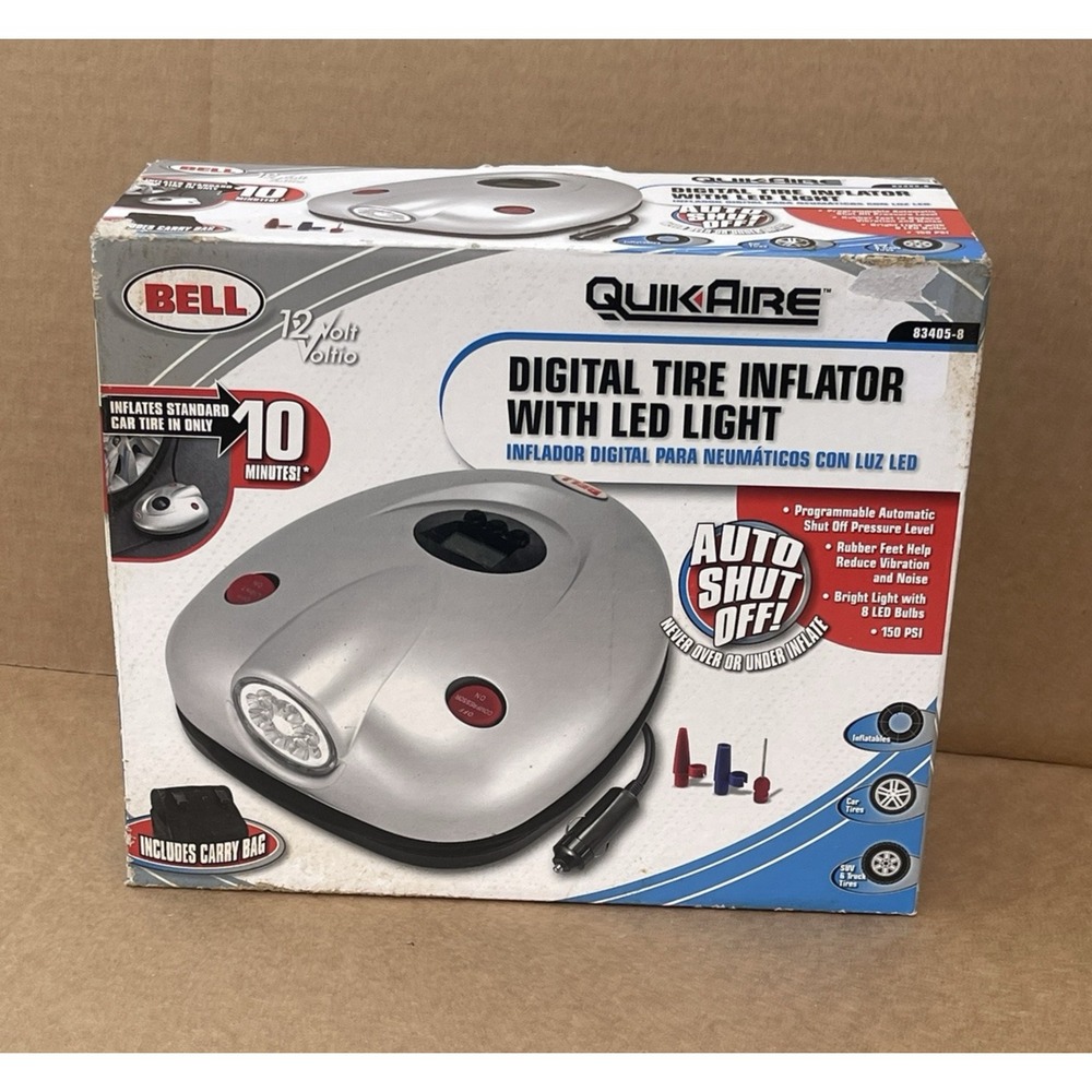 Bell Quik Aire Digital Tire Inflator with LED Light 83405-8 12 Volt 150 PSI New